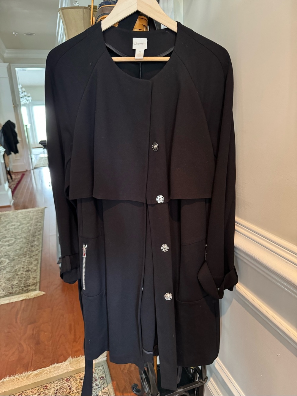 Chico's Gorgeous Black Fall Coat With Belt  Size 3